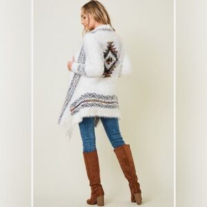 Northern Angel AZTEC CARDIGAN southwestern SWEATER WESTERN fringe Yellowstone S